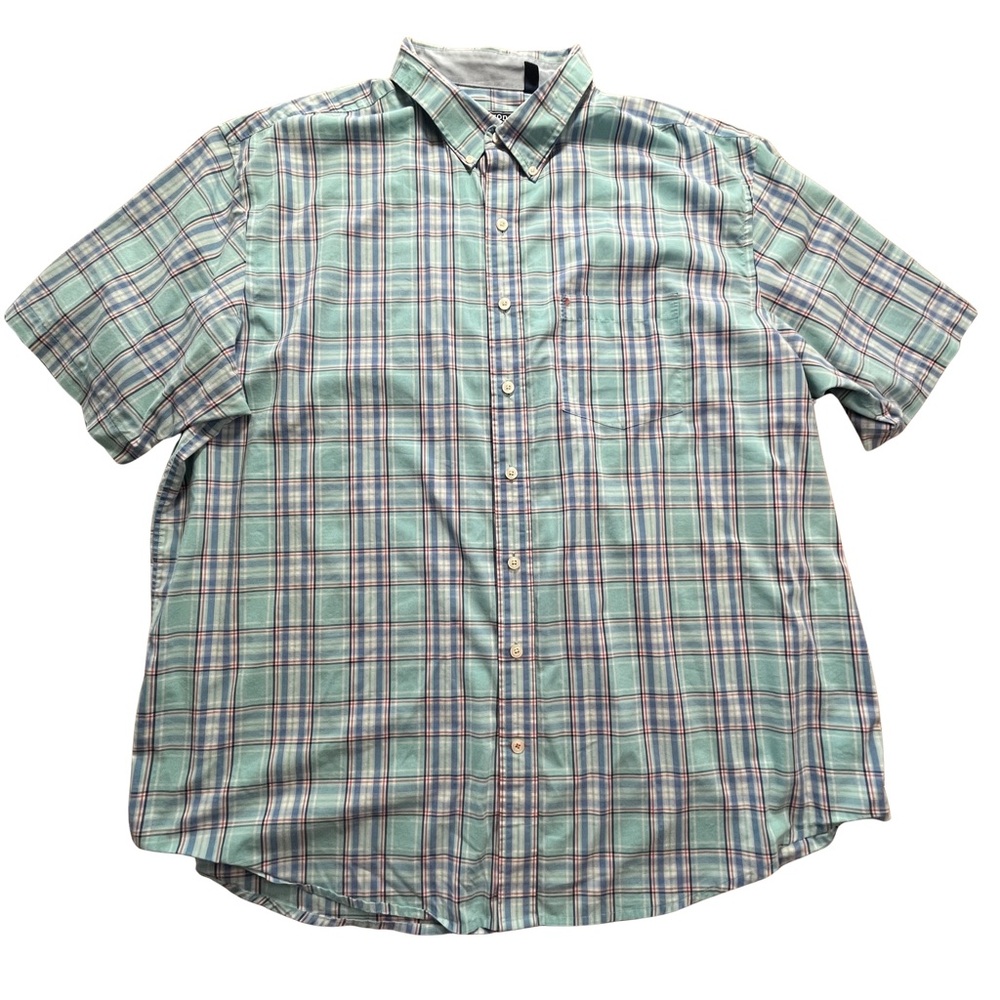 Izod Men’s 3XLT Non-Iron Stretch Short-Sleeve Plaid Button-Down Shirt in Blue